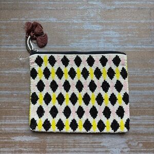 Anthropologie Jasper & Jeera Beaded Clutch Pouch Boho Preppy Embellished Tassel